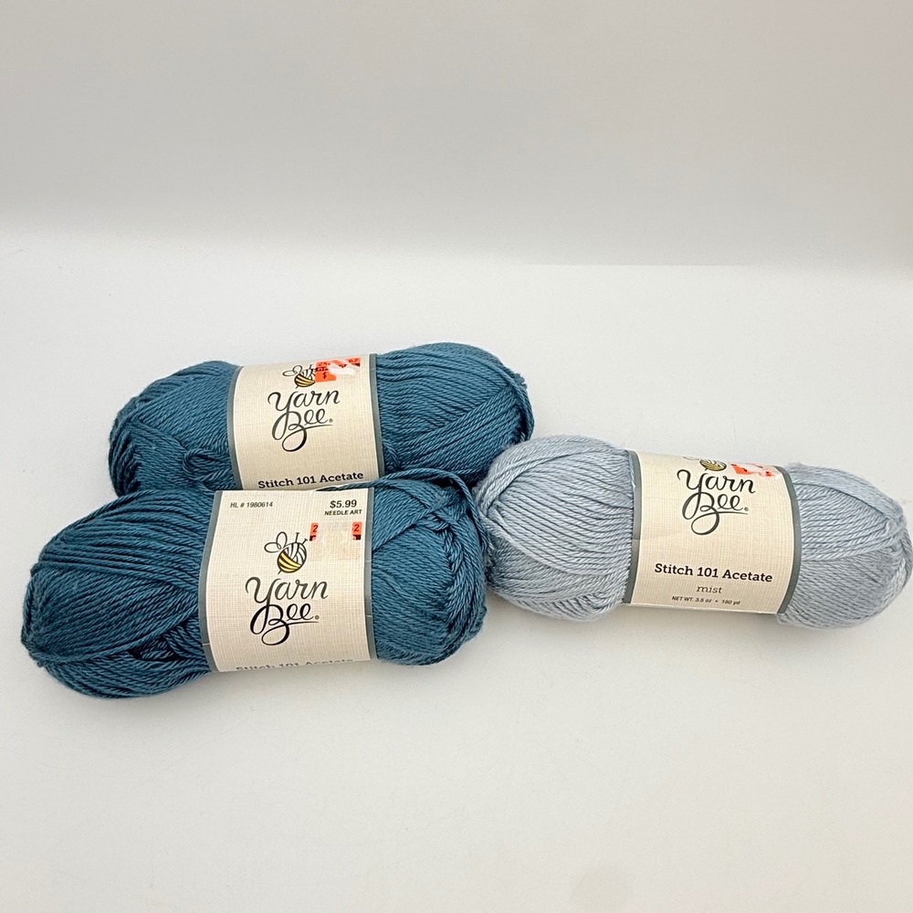 Yarn Bee Stitch 101 Acetate Yarn Lot 3 Skeins Deep Ocean Mist Blue 180yd Each